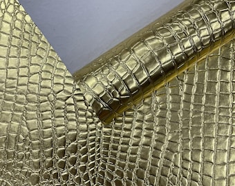 Tela de vinilo con relieve 3D de cocodrilo dorado brillante, 137 cm de ancho, para tapicería y manualidades.