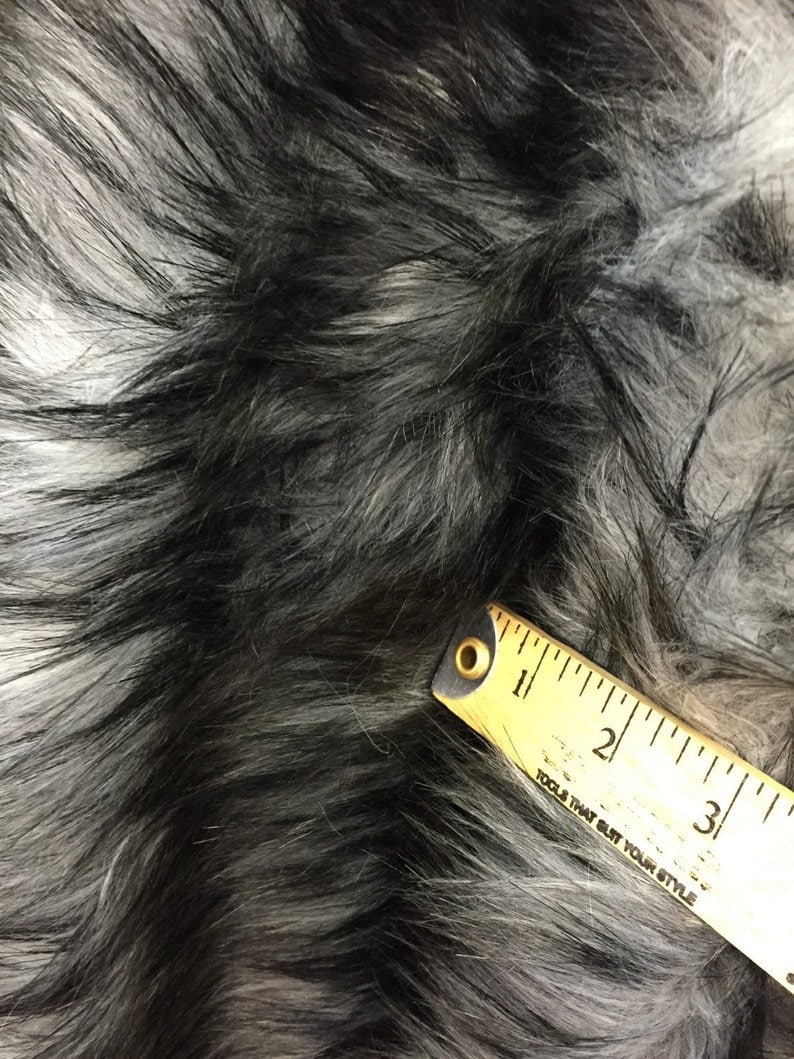 Husky Faux Fur Fabric By The Yard_ Shaggy Long Pile Fake Fur Material/ 2 TONE Fur Turquoise/Black