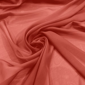 100% Polyester Soft Light Weight, Sheer, See Through Chiffon Fabric. 58/60" Wide, Sold By The Yard - Coral