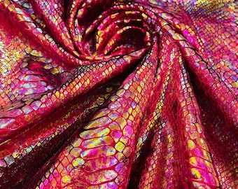 Illusion Folie Schlangendesign auf einem Stretch Samt Stoff-Sold Bulk Lager - Burgundy Iridescent