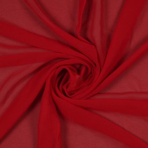 Rojo: 100 % poliéster, suave, ligero, transparente, tela de gasa transparente. 58/60" de ancho, vendido por el