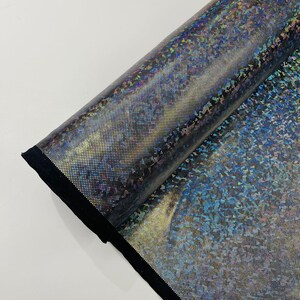 Shattered Glass Foil Hologram/58” Wide/4 Way Stretch Spandex Nylon Tricot by the yard. Black / Silver