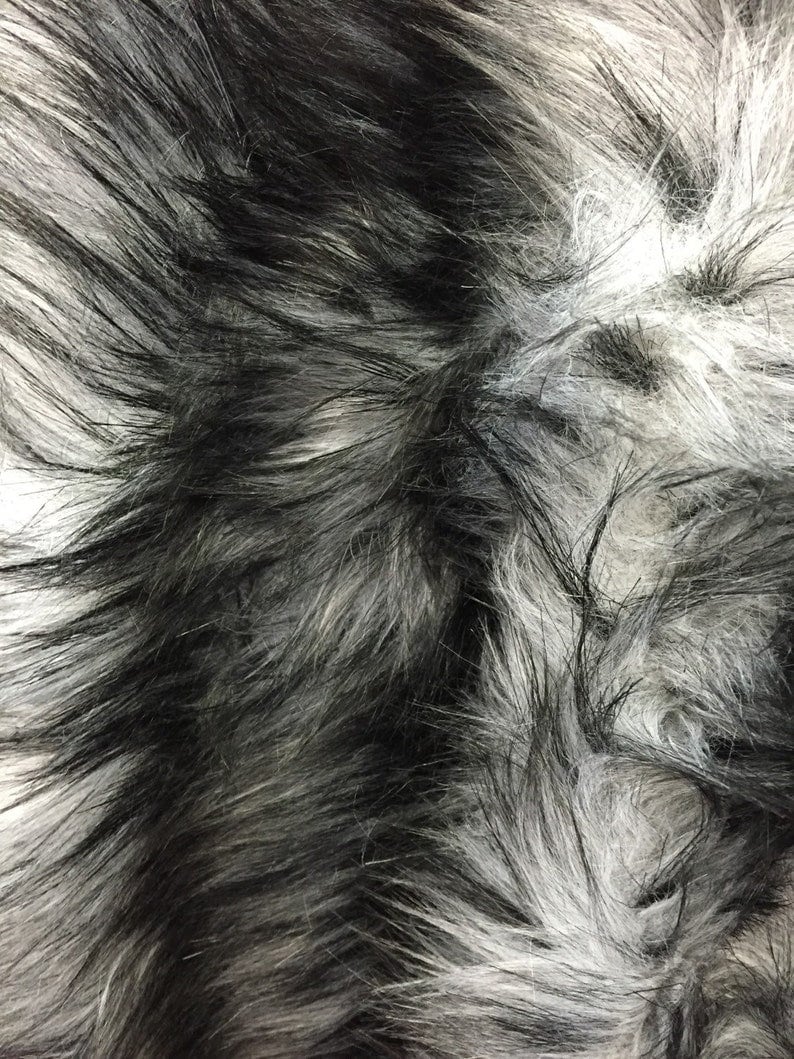 Husky Faux Fur Fabric By The Yard_ Shaggy Long Pile Fake Fur Material/ 2 TONE Fur Turquoise/Black main image 1