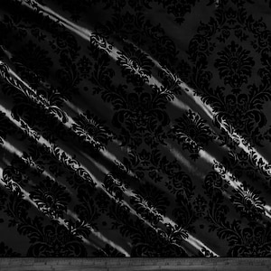 Flocked Damask Taffeta Fabric - Sold By The Yard - Black