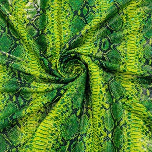 Holographic Snake Foil Printed Spandex Fabric By The Yard | Multi Color Snake Design Poly Spandex Fabric 4 Way Stretch 60” - Lime Green