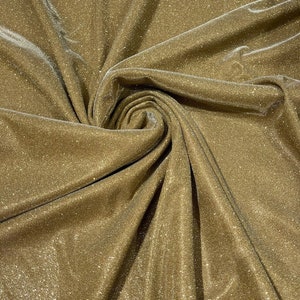Stretch glitter shimmer 58” wide-Glimmer-Sparkling Fabric-Prom-Nightgown-Sold by the yard - Champagne/Gold.