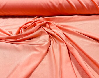 Coral solid shiny Millikin-Tricot nylon spandex fabric 4 way stretch 58 inches wide-Prom- Sold by the yard.