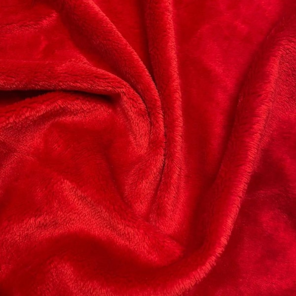 Viking Red Minky Smooth Soft Solid Plush Faux Fake Fur Fabric Polyester- Sold by the yard.