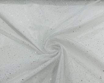 Sparkle tulle glitter with sequin fabric shimmer/ tulle glitter for dresses/ mesh glitter fabric/ costume fabric. White/Silver