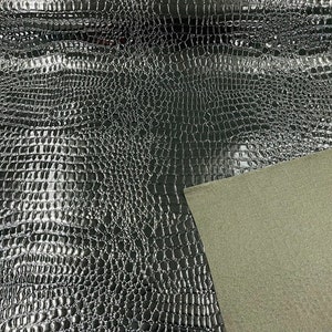 Crocodile Vinyl Embossed 3D Scales-Faux Leather-Sold By Yard, Black.