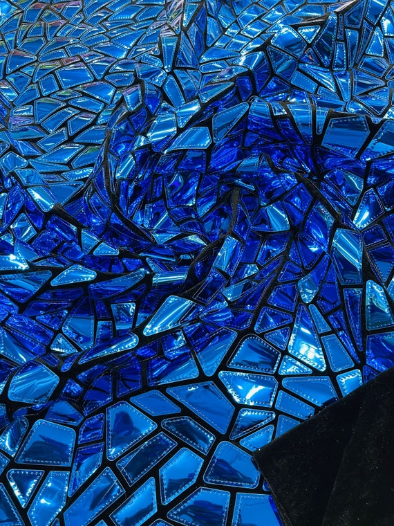 ハロウィン blue Broken Glass Sequin Design/geometric/ on Black Stretch