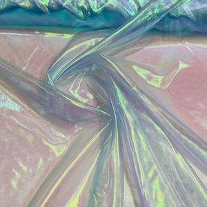 Turquoise Iridescent - 100% Polyester Soft Light Weight, Sheer, See Through iridescent Organza Fabric Sold. 58/60&quot; Wide, By The Yard.