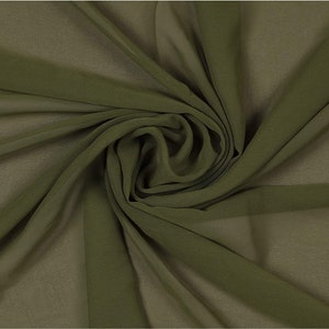 Olive - 100% Polyester Soft Light Weight, Sheer, See Through Chiffon Fabric. 58/60" Wide, Sold By The