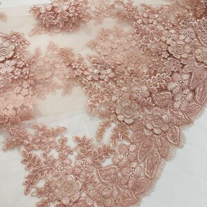 Corded lace 3d floral embroider sold by the yard - Pink