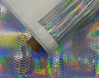 Applicazioni di accessori per tappezzeria in tessuto vinilico/PVC goffrato olografico Silver Viper Snake Iridescente.