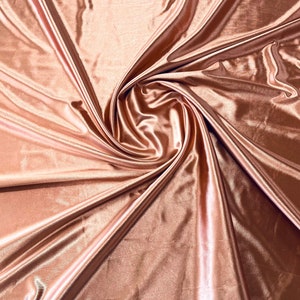 Rose Gold Deluxe Shiny Polyester Spandex Fabric Stretch 58&quot; Wide Sold by The Yard.