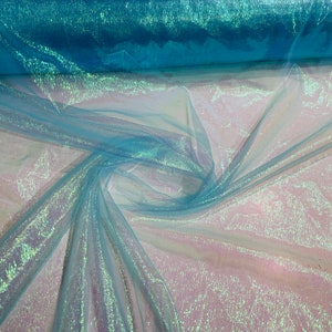 Turquoise Iridescent-Crush 40-45 Inches Wide 100%Polyester Soft Light Weight, Sheer, See Through iridescent Organza Fabric-Sold By The Yard.