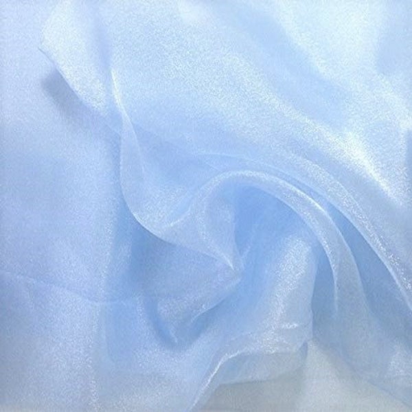 Baby Blue - 100% Polyester Soft Light Weight, Sheer, See Through Crystal Organza Fabric. 58/60" Wide, Sold By The Yard.