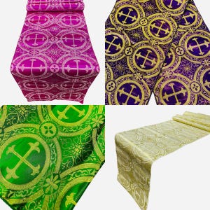 Religious Brocade Runner Tablecloth | Liturgical Fabric | Runner Ecclesiastical Jacquard | Church | Vestment-Cross Brocade. -