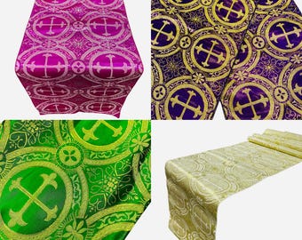 Religieus brokaat loper tafelkleed | Liturgische stof | Loper kerkelijke jacquard | Kerk | Vest-kruisbrokaat. -
