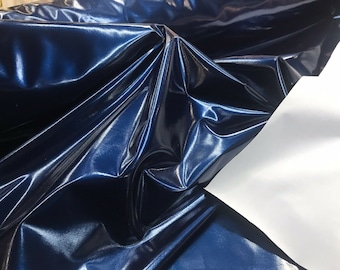 Navy Blue - VIP TEXTILE INC, Glossy Vinyl Faux Leather 4 Way Stretch Dance Wear Spandex Fabric By Th Yard