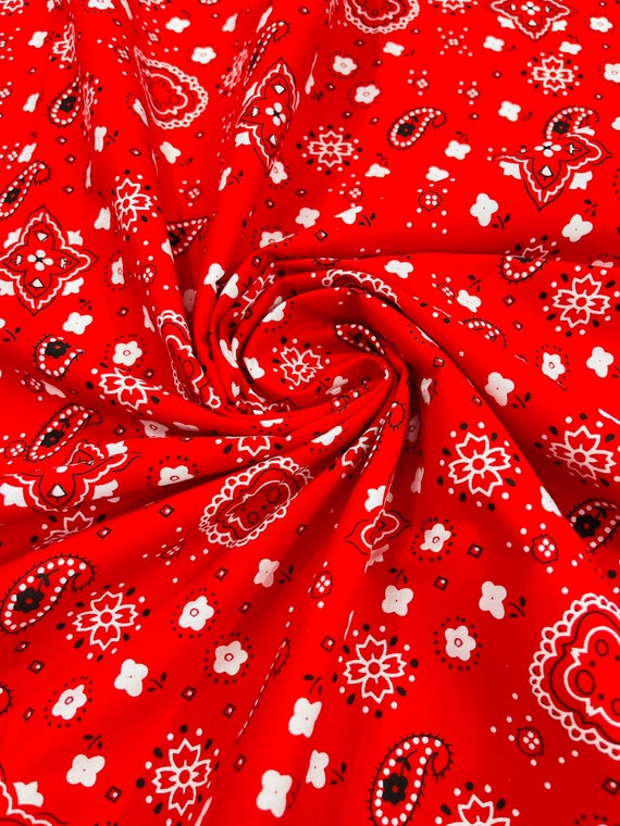 58/59" Wide 65% Polyester 35 percent Cotton Bandanna Print Fabric, Good for Face Mask Covers, Clothing/costume/Quilting Fabric - Red