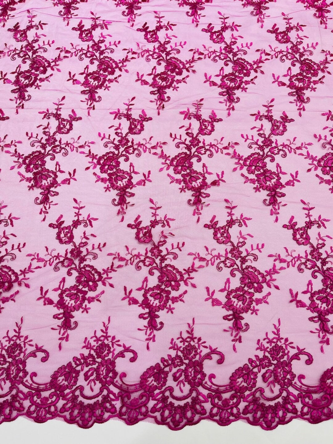 Royalty Fabrics Floral hand beaded design embroider on a mesh lace-prom-sold by the yard. Rose Gold main image 1