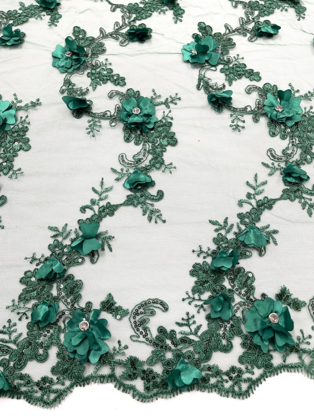 Light blue 3D floral Vine Design Embroider and heavy beading on a mesh lace-sold by the yard. main image 0