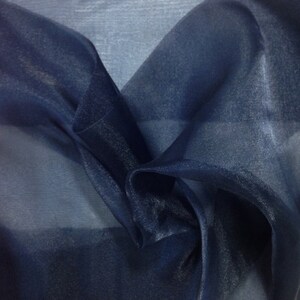 Navy Blue - 100% Polyester Soft Light Weight, Sheer, See Through Crystal Organza Fabric. 58/60" Wide, Sold By The Yard.