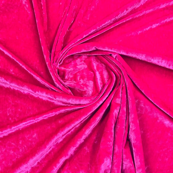 Hot Pink 90% Polyester 10 present Spandex Stretch Crushed Velvet Fabric for Sewing Apparel Costumes Craft, 60" Wide Sold By The Yard.