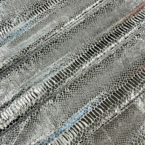 Illusion foil Snake design on a stretch velvet fabric-Sold by the yard - Silver