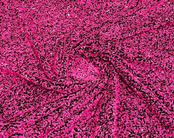 Hot Pink 5mm glossy sequin Black stretch velvet fabric-Prom-Nightgown fabric- Sold by the yard.