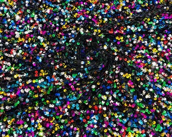 Rainbow / Black shiny 5mm sequin stretch velvet fabric-Prom-Nightgown fabric- Sold by the yard.