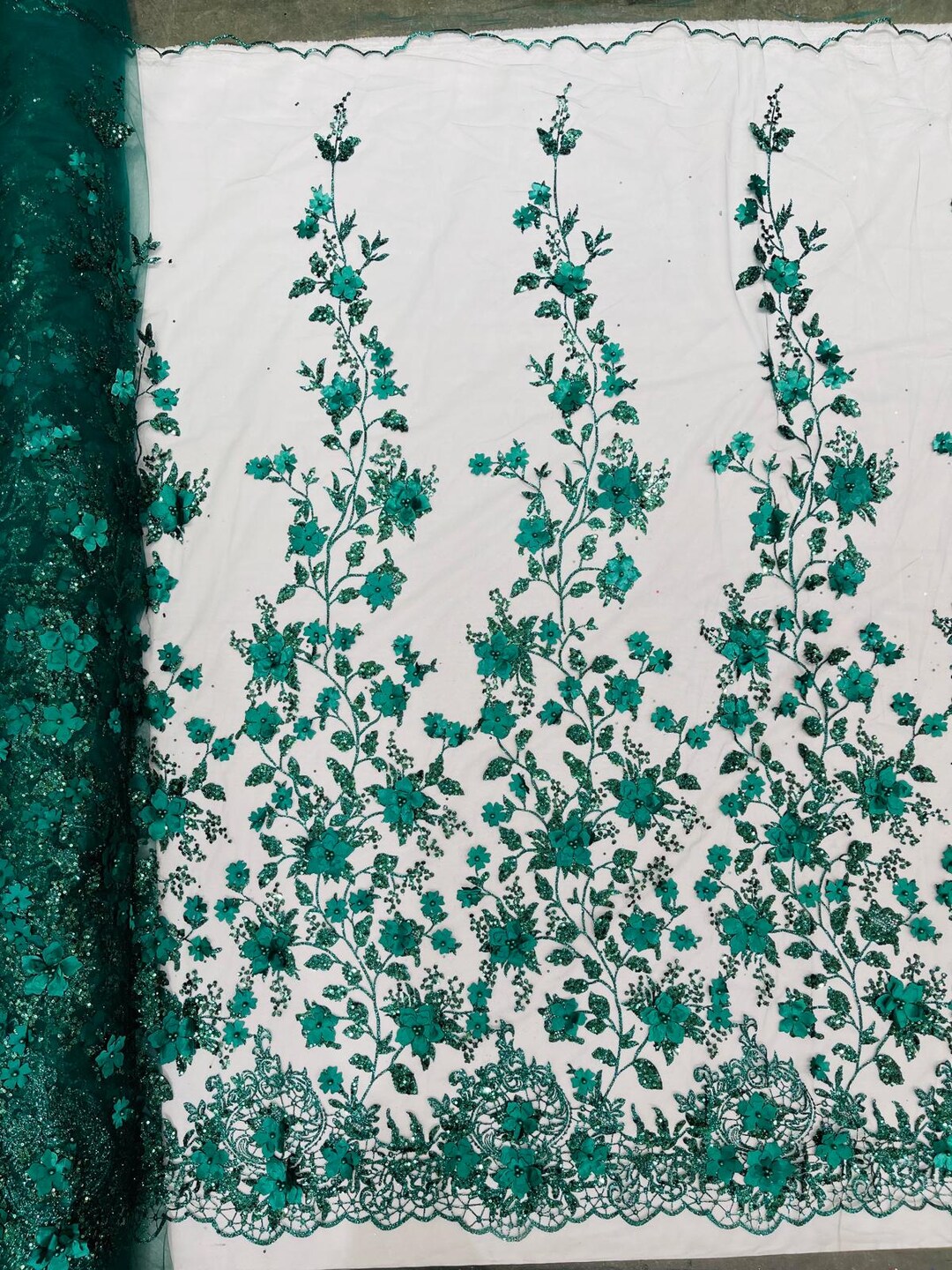Princess Glitter 3d Floral Design Embroidery With Pearls in a Mesh Lace ...
