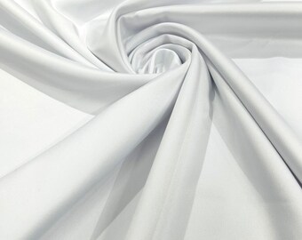 NEW - 95 Percent Polyester 5% Spandex, 58 Inches Wide Matte Stretch L'Amour Satin Fabric, Sold By The Yard - White