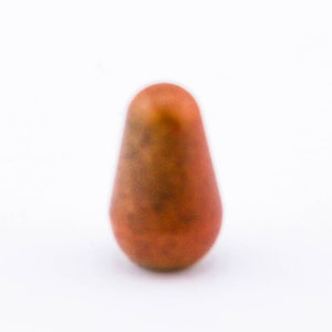 May include: A small, brown, pear-shaped object with a smooth, glossy finish.