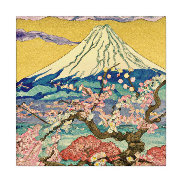 Canvas Print - Original Ukiyo-e Style Artwork - Mount Fuji Over Cherry Blossoms at Sunset #3
