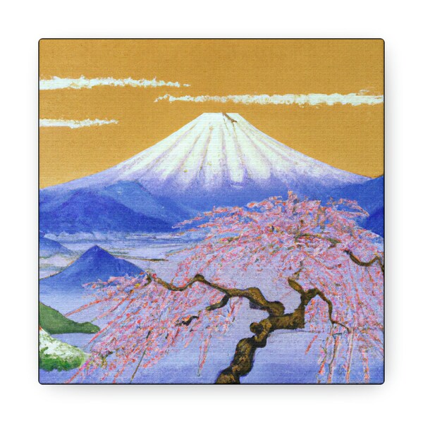 Canvas Print - Original Ukiyo-e Style Artwork - Mount Fuji Over Cherry Blossoms at Sunset #2