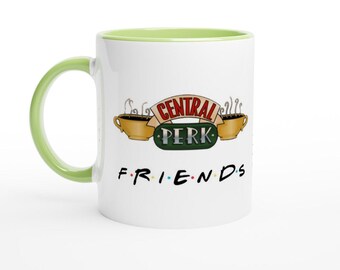 Taza de cerámica blanca Friends Central Perk de 11 oz con interior de color verde