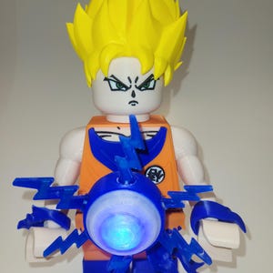 3D Printed Brick Built Goku with Light up Energy Beam 9&quot; Tall