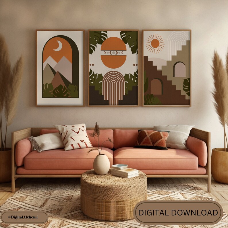 Boho Style Mid Century Art Prints Set of 3 Neutral Modern - Etsy