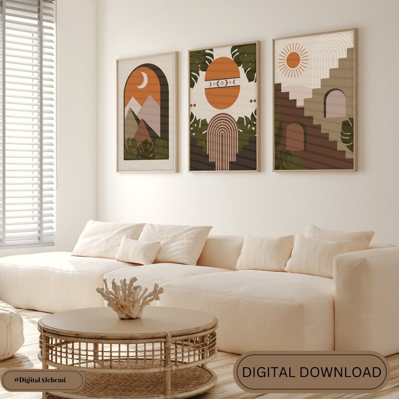 Boho Style Mid Century Art Prints Set of 3 Neutral Modern - Etsy