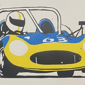 Original Artwork - Vintage Race Car Linocut Print  - Falcon Shells - Mediocre