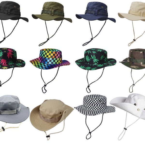 Mens Sun Protection Fisherman Boonie Hat Adjustable Cotton Safari Cap Summer Beach Hat
