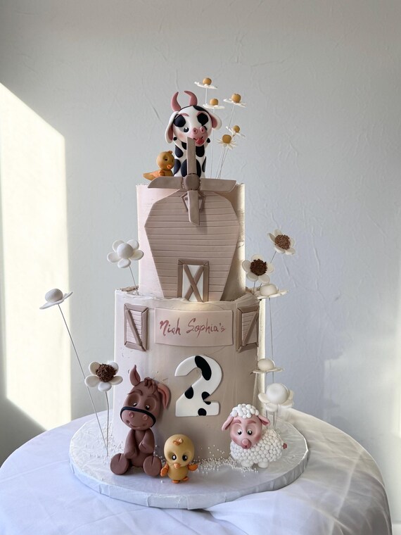 3D Farm Animal Fondant Cake Toppers Horse Cow Sheep Barn Birthday
