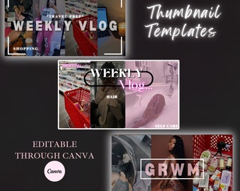 編集可能な YouTube サムネイル テンプレート、Vlog キット (Canva で編集可能、購入後に PDF が送信されます。)