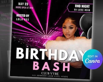 Editable Birthday Party Flyer: DJ Event Canva Template (Digital Download)