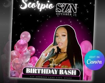 Scorpio Birthday Party Flyer: Editable Canva Template (Digital Download)