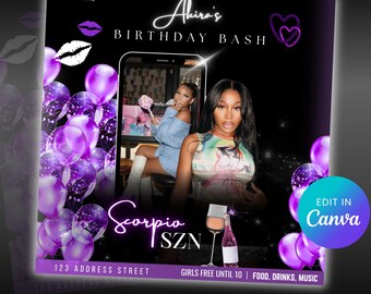 Editable Glam Birthday Party Flyer: Scorpio Season Canva Template (Digital Download)
