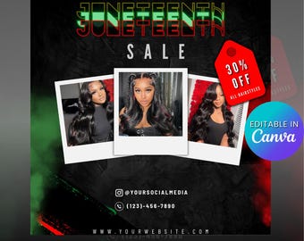 Juneteenth Hair Flyer Template – Editable Canva Salon Promo, Hair Stylist Special, Salon Flyer Template, Digital Download, Marketing